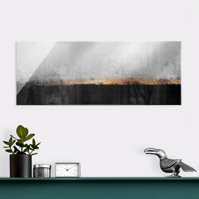 Glas Magnetboard Abstract Golden Horizon Black And White
