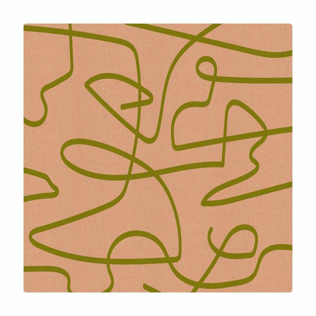 Cork mat - Abstract Flowing Lines Green - Square 1:1