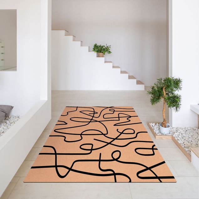 Charcoal rug Abstract Flowing Lines Black