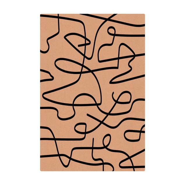 Cork mat - Abstract Flowing Lines Black - Portrait format 2:3