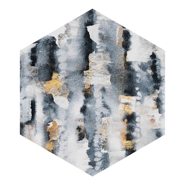 Self-adhesive hexagonal pattern wallpaper - Abstract Watercolour With Gold