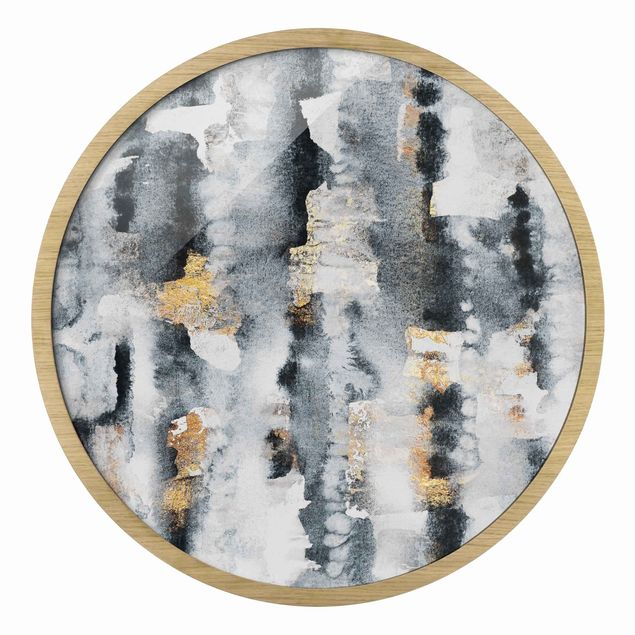 Circular framed print - Abstract Watercolour With Gold