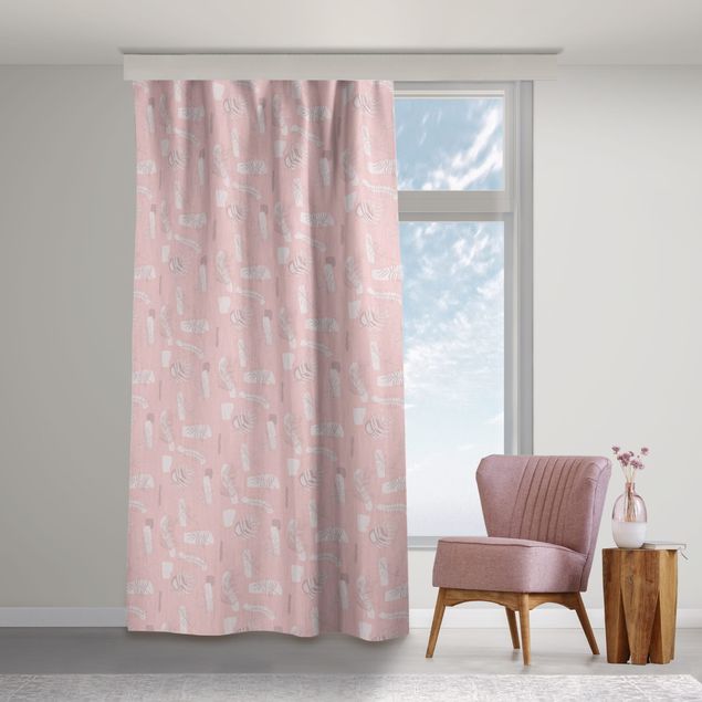 modern curtains for living room Abstract Pattern With Palm Leaves - Pale Pink