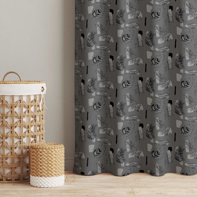 custom curtain Abstract Pattern With Palm Leaves - Grey
