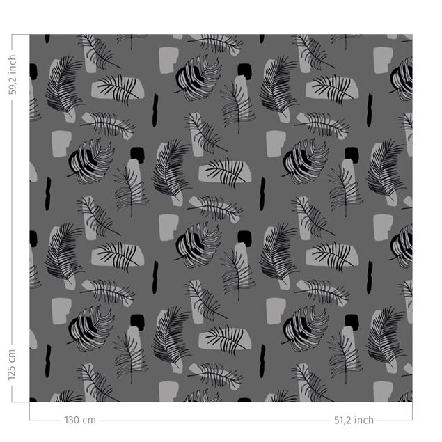 floral drapes Abstract Pattern With Palm Leaves - Grey