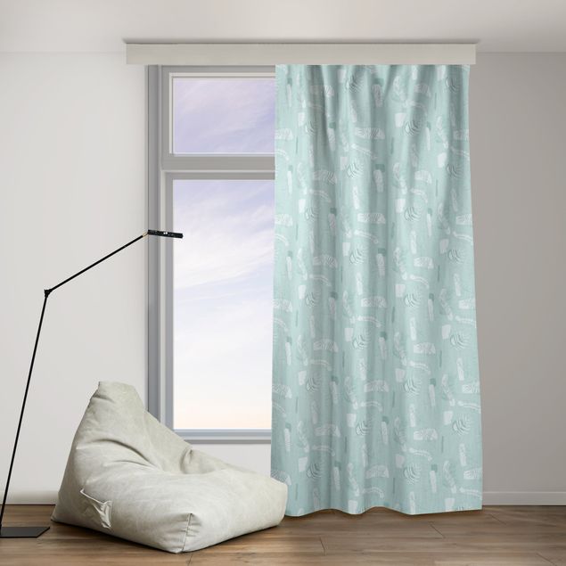 contemporary curtains Abstract Pattern With Palm Leaves - Pastel Mint Green