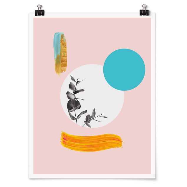 Poster - Abstract Pastel With Leaves And Dots