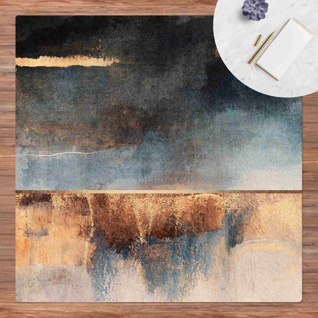 Cork mat - Abstract Lakeshore In Gold - Square 1:1