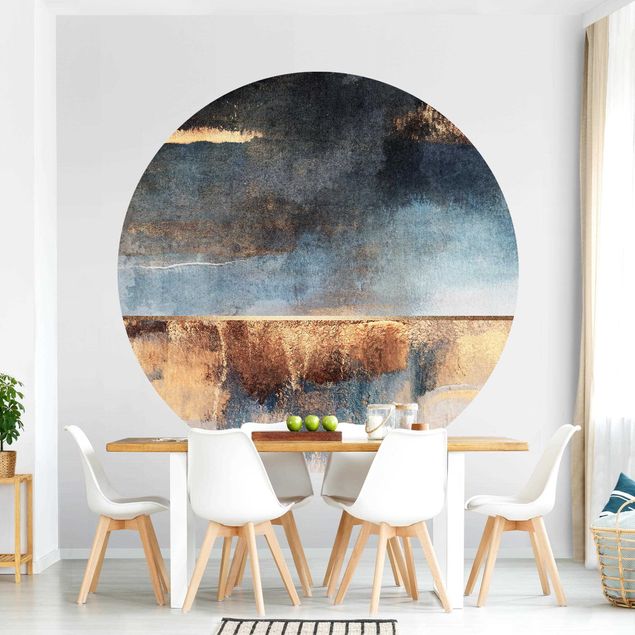 Self-adhesive round wallpaper - Abstract Lakeshore In Gold