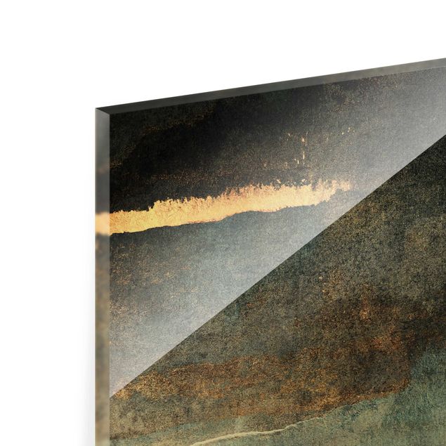 Glass print - Abstract Lakeshore In Gold