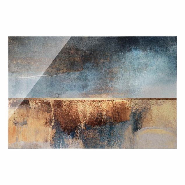 Glass print - Abstract Lakeshore In Gold