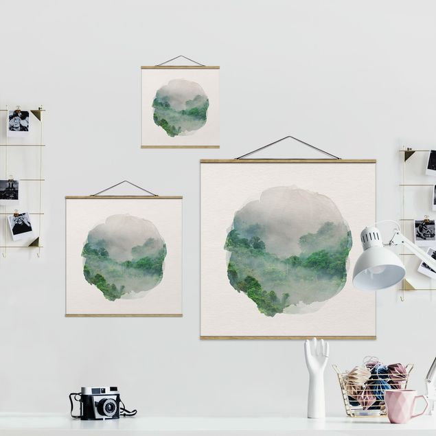 Fabric print with poster hangers - WaterColours - Jungle In The Mist