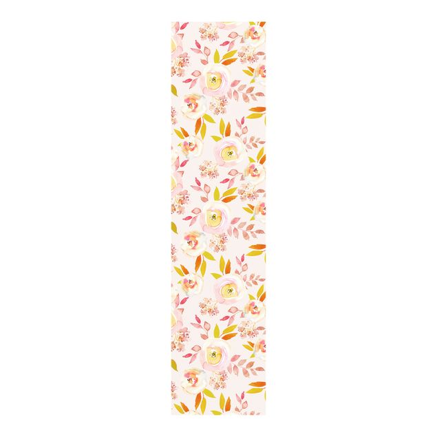 Sliding panel curtain - Yellow Leaves With Watercolour Flowers In Front Of Pink