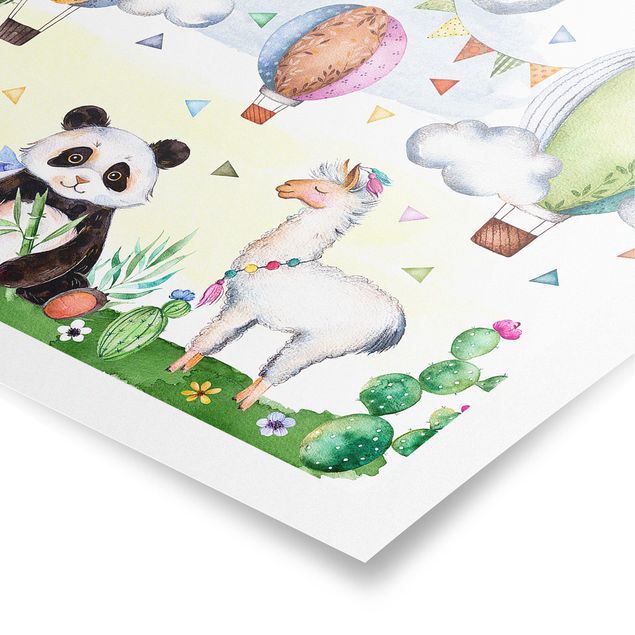 Poster - Panda And Lama Watercolour