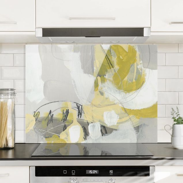 Glass splashback kitchen abstract Lemons In The Mist I