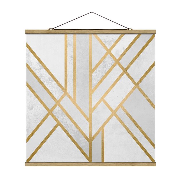 Fabric print with poster hangers - Art Deco Geometry White Gold