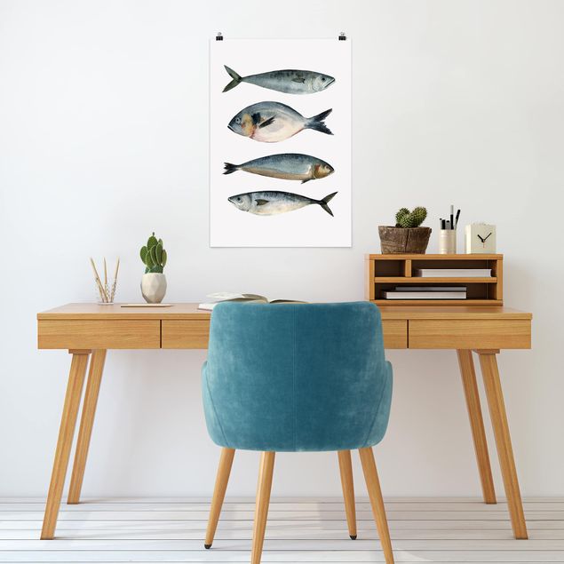 Poster flowers - Four Fish In Watercolour II