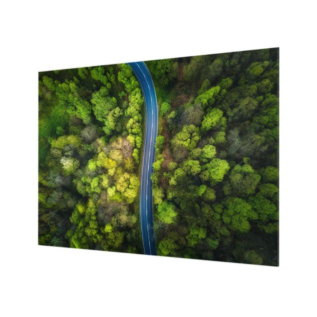 Glass Splashback - Aerial View - Asphalt Road In The Forest - Landscape 3:4