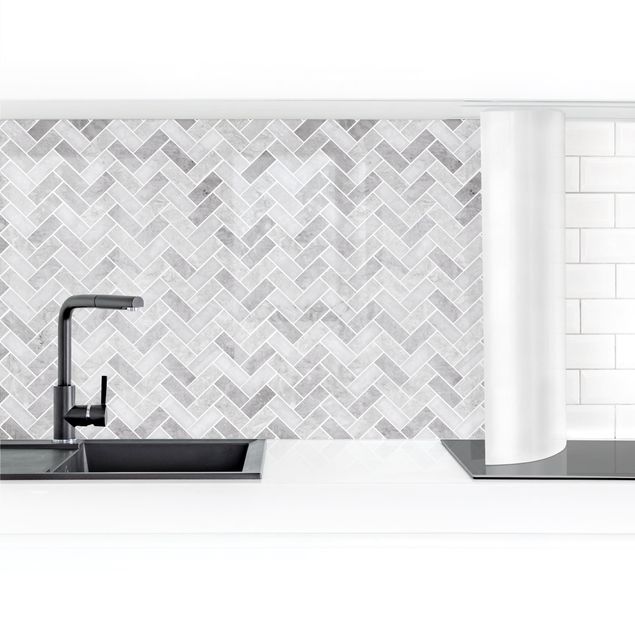Kitchen wall cladding - Marble Fish Bone Tiles - Medium Grey