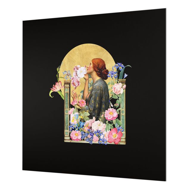 Splashback - Golden Circle Behind Lady With Flowers - Square 1:1