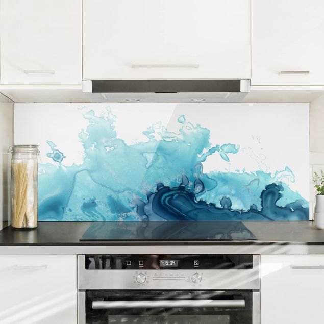 Glass splashback landscape Wave Watercolour Blue l