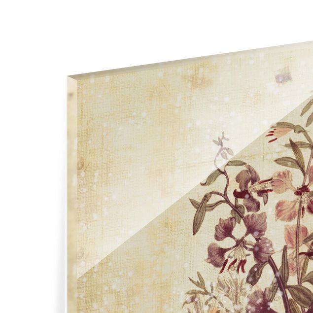 Glass Splashback - Vintage Floral Linen Look - Square 1:1