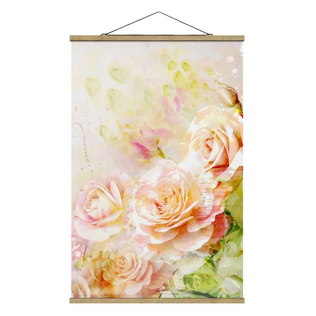 Fabric print with poster hangers - Watercolour Rose Composition