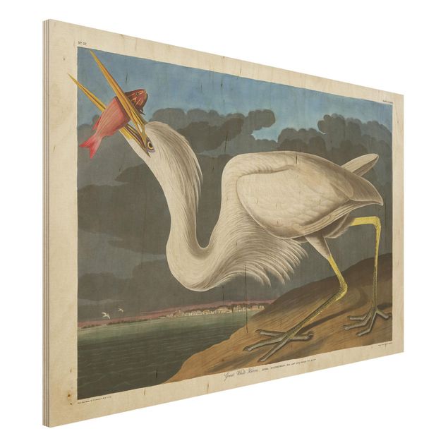 Print on wood - Vintage Board Great White Egret