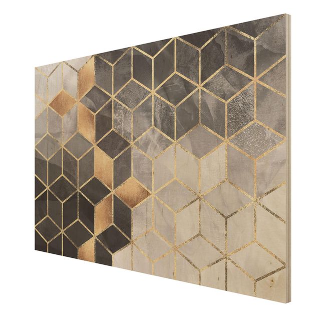 Print on wood - Black And White Golden Geometry
