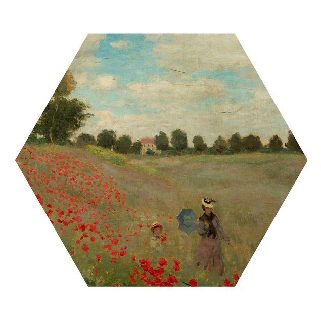 Wooden hexagon - Claude Monet - Poppy Field Near Argenteuil
