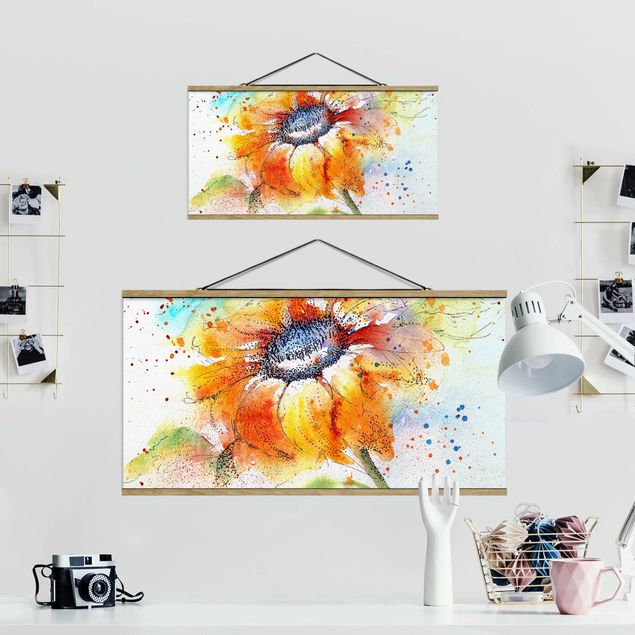 Fabric print with poster hangers - Painted Sunflower