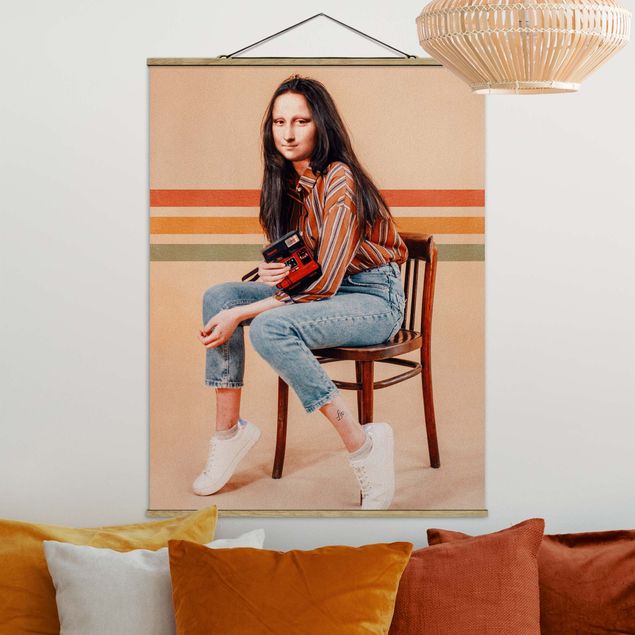 Fabric print with poster hangers - Retro Mona Lisa