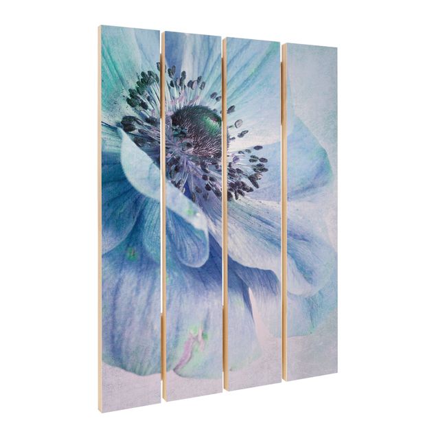 Print on wood - Flower In Turquoise