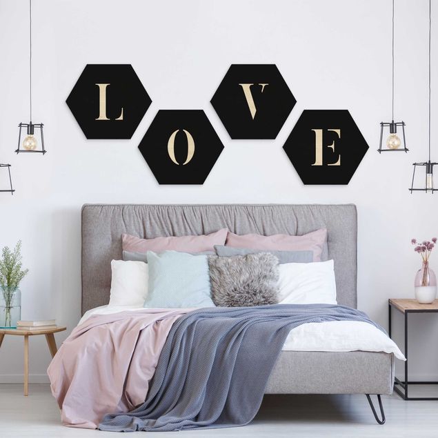 Wooden hexagon - Letters LOVE White Set II