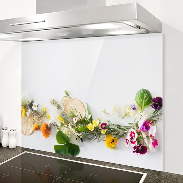 Glass splashback kitchen flower Fresh Herbs With Edible Flowers