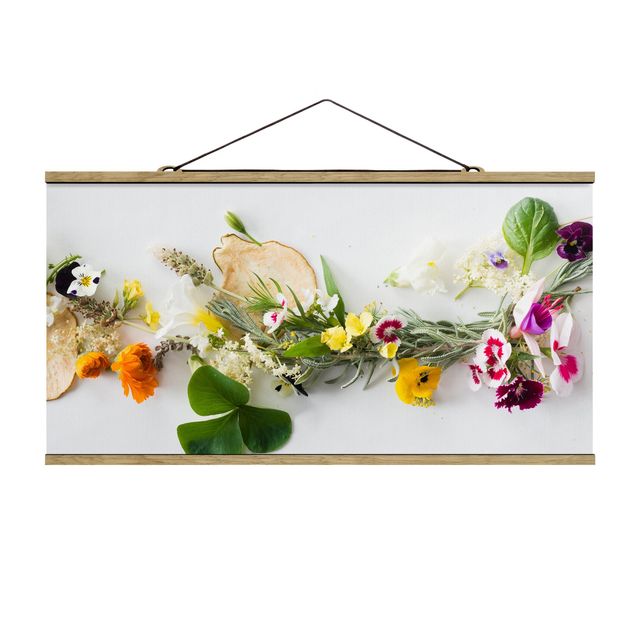 Fabric print with poster hangers - Fresh Herbs With Edible Flowers