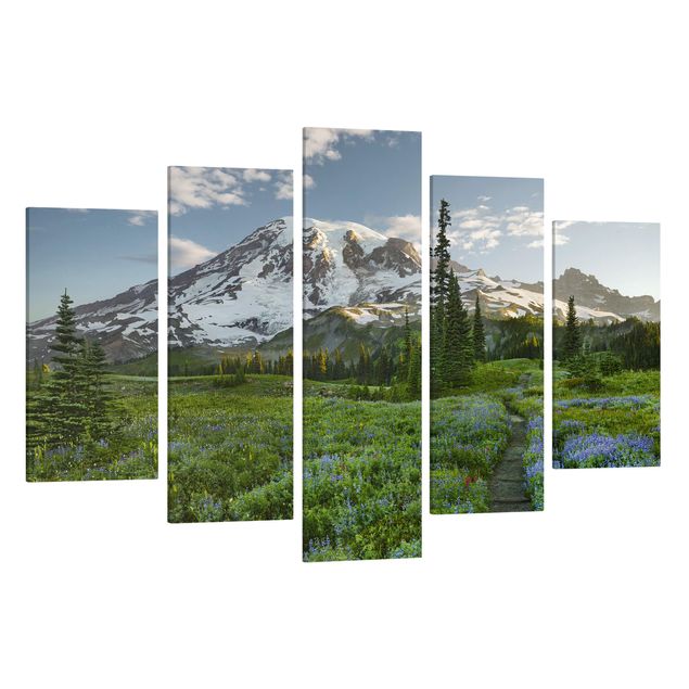 Print on canvas 5 parts - Mountain View Meadow Path
