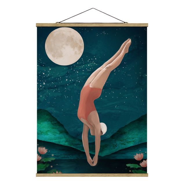 Fabric print with poster hangers - Illustration Bather Woman Moon Painting