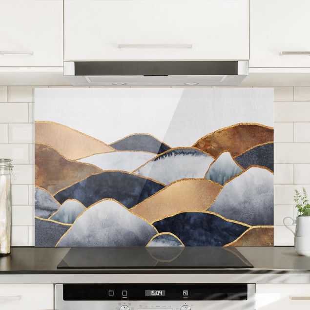 Glass splashback patterns Golden Mountains Watercolour