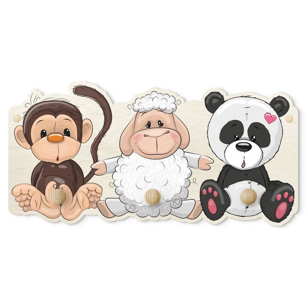 Coat rack for children - Monkey Sheep Panda