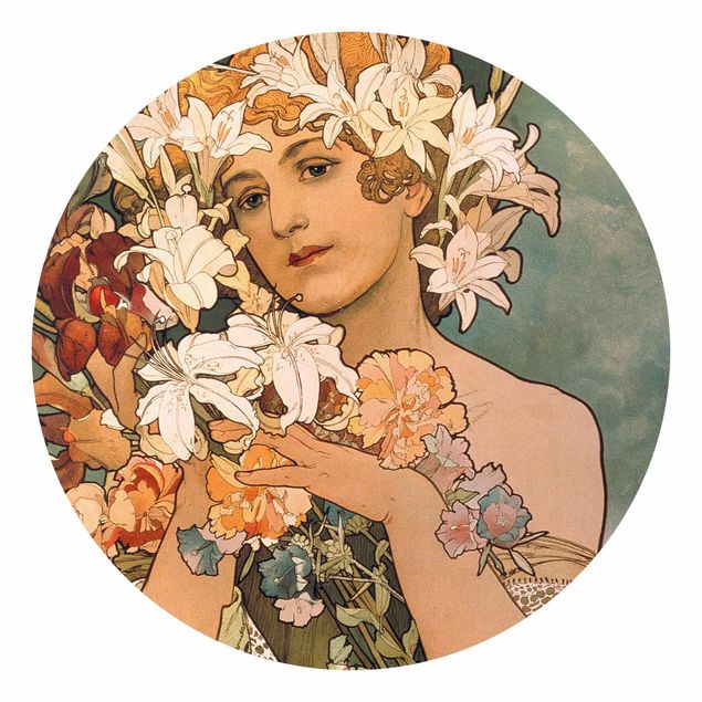 Self-adhesive round wallpaper - Alfons Mucha - Flower