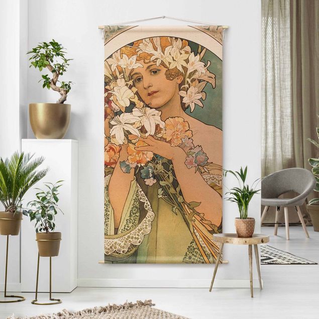 vintage tapestry Alfons Mucha - Flower