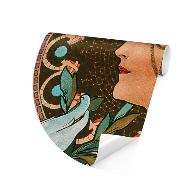 Self-adhesive round wallpaper - Alfons Mucha - The Feather