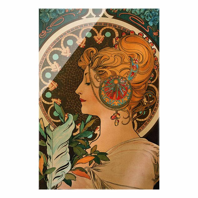 Glass print - Alfons Mucha - The Feather