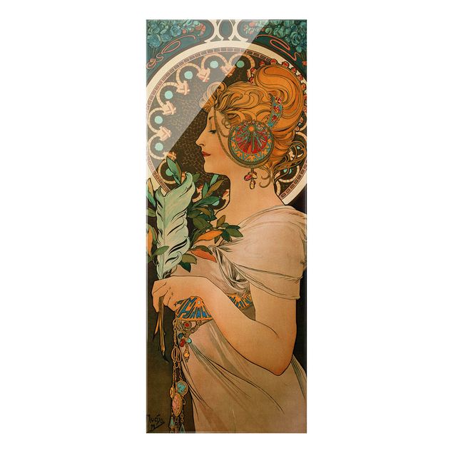 Glass print - Alfons Mucha - The Feather