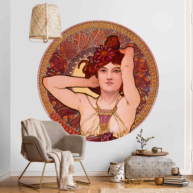 Self-adhesive round wallpaper - Alfons Mucha - Gemstones - Amethyst