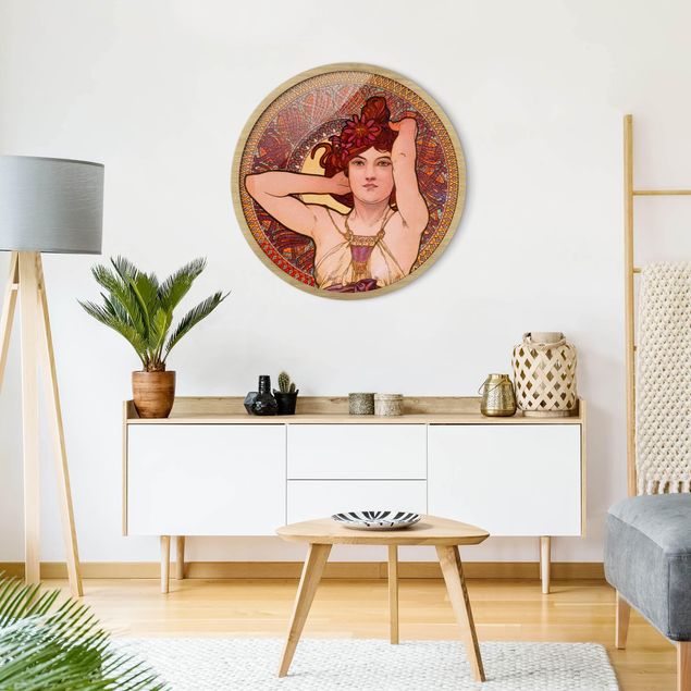 Circular framed print - Alfons Mucha - Gemstones - Amethyst