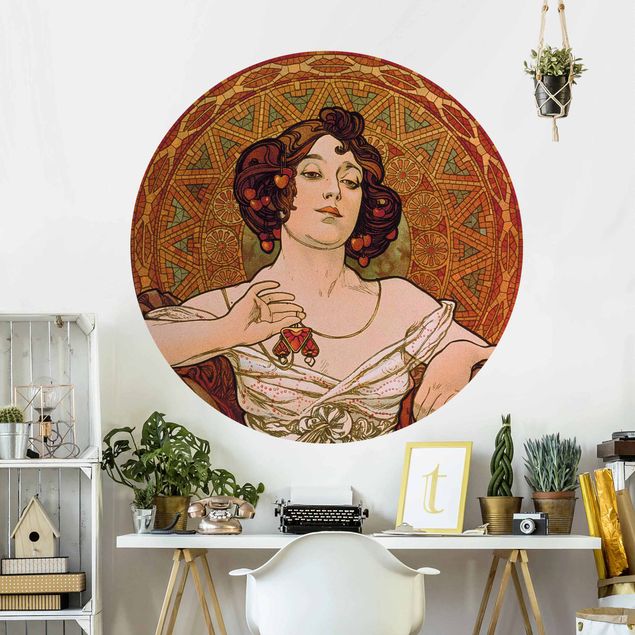 Self-adhesive round wallpaper - Alfons Mucha - Gemstones - Ruby