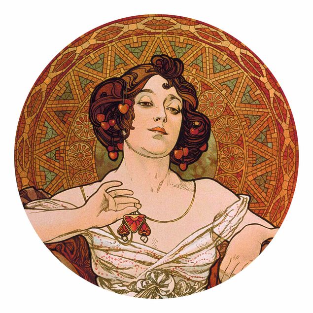 Self-adhesive round wallpaper - Alfons Mucha - Gemstones - Ruby