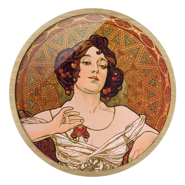 Circular framed print - Alfons Mucha - Gemstones - Ruby